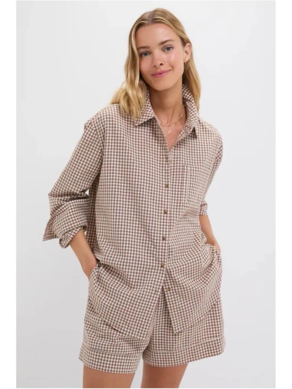 NWT Tuckernuck x Studio McGee Agusta Shorts in Mocha Cotton Gingham Size S - Picture 3 of 12